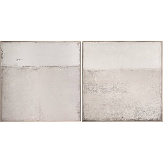 Lot de 2 tableaux abstraits sur toile Couleur beige clair et bois naturel <span itemprop=