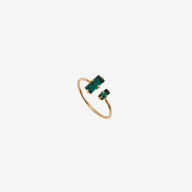 Bague plaquée or - PALACE cristal vert <span itemprop=