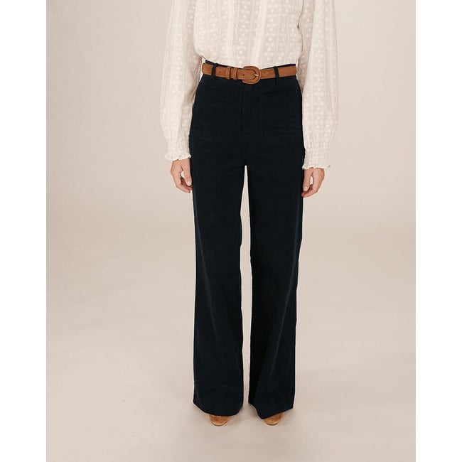 Pantalon en velours côtelé SAMBA bleu marine <span itemprop=