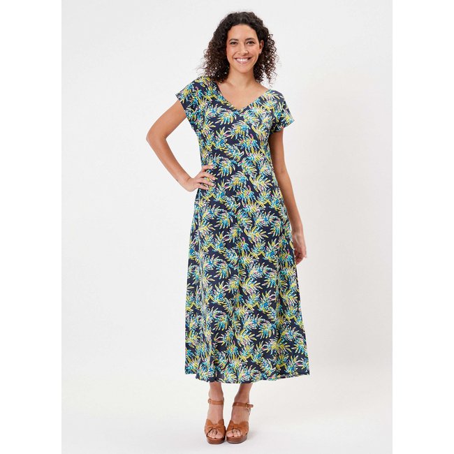 Robe longue imprimée coton bio ALAIANE bleu nuit husavik <span itemprop=