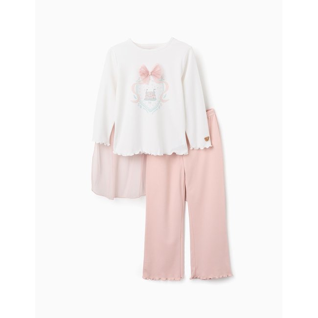 Pyjama T-shirt à Manches Longues avec Cape + Pantalon blanc <span itemprop=