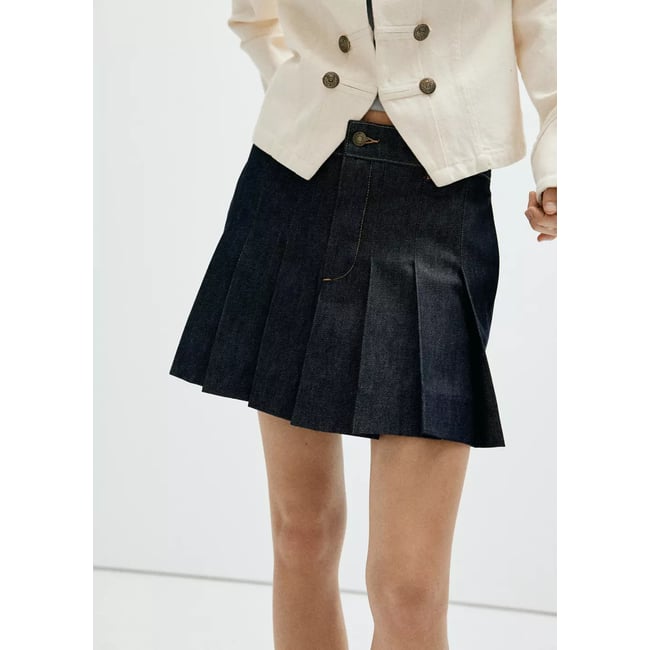 Jupe plissée denim bleu <span itemprop=