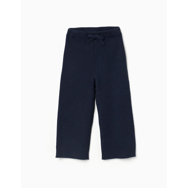 Pantalon à jambe large en maille côtelée bleu foncé <span itemprop=