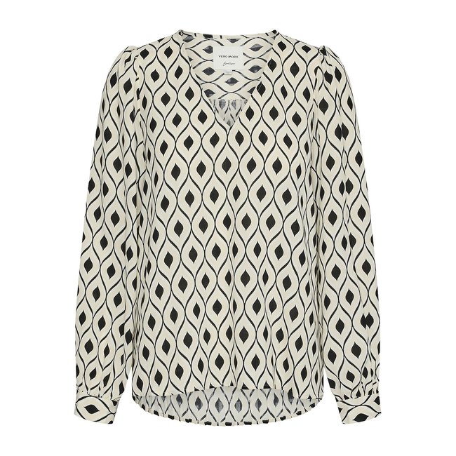 Blouse imprimée col V imprimé écru <span itemprop=