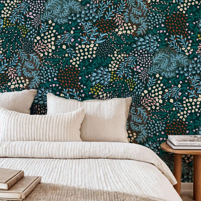 Papier peint floral et colorés déssiné à la main - 85x260 cm (l x h) Couleur multicolore <span itemprop=