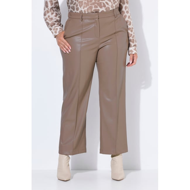 Pantalon aspect cuir, passepoils marron pâle <span itemprop=