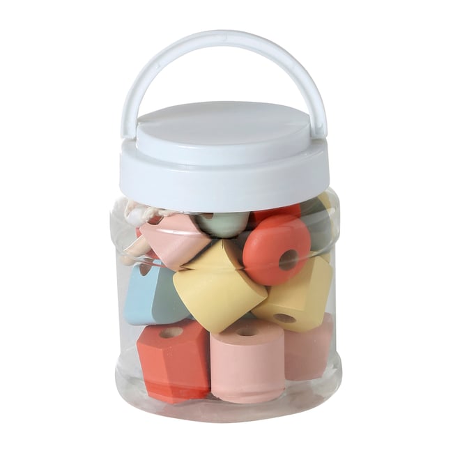 Baril de grosses perles en bois FSC® multicolore <span itemprop=