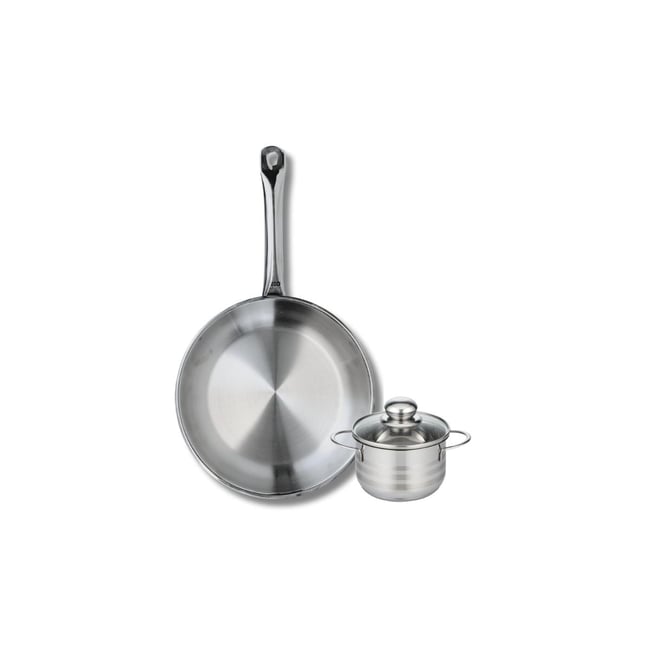 Batterie de cuisine 1 poêle 28cm + 1 faitout 12cm PROFI BRILLANT inox <span itemprop=