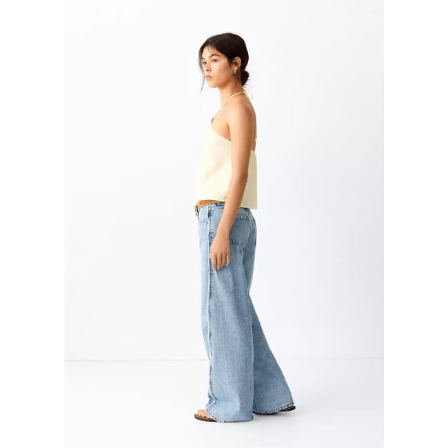 Jean low waist wide leg bleu moyen <span itemprop=