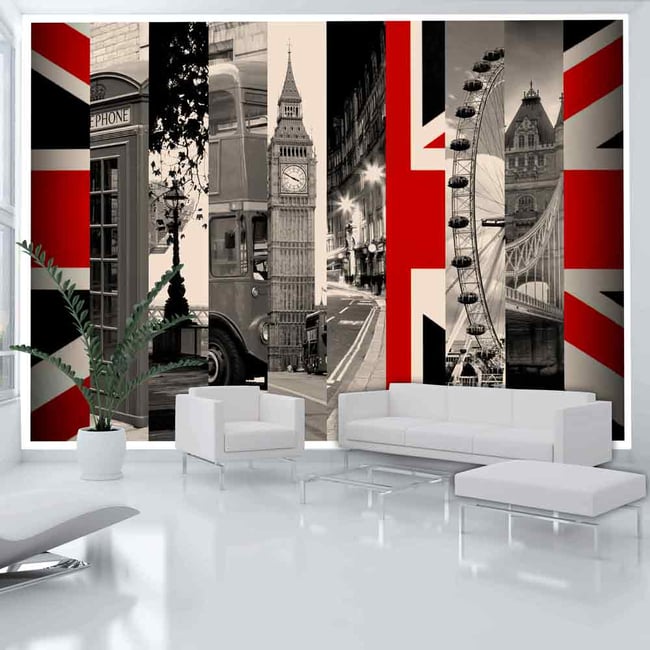 Papier peint intissé panoramique Ville et Architecture Symbols of London Couleur bleu <span itemprop=
