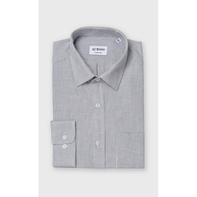 Chemise Confort fit à rayures aspect denim bleu ciel <span itemprop=