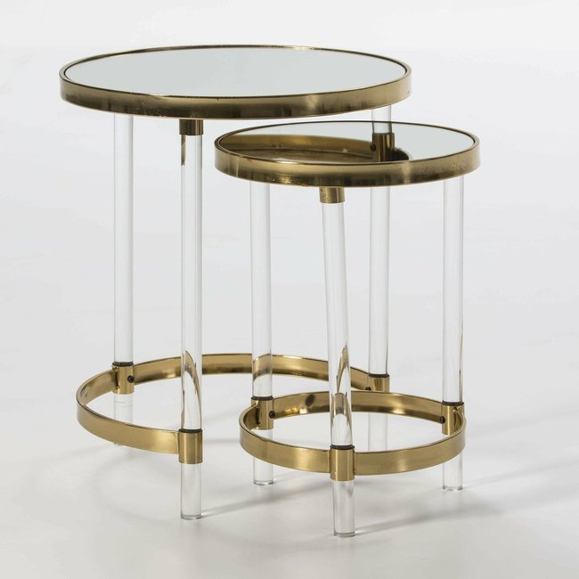 Tables gigognes en métal rondes (lot de 2) Couleur transparent, or <span itemprop=