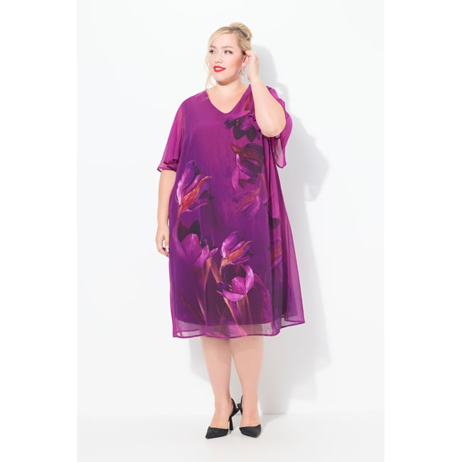 Robe à manches courtes et col en V - ULLA POPKEN