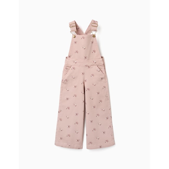 Salopette en sergé à jambe large avec motif floral rose clair <span itemprop=