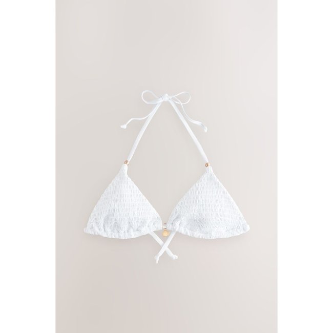 Haut de bikini triangle froncé blanc <span itemprop=