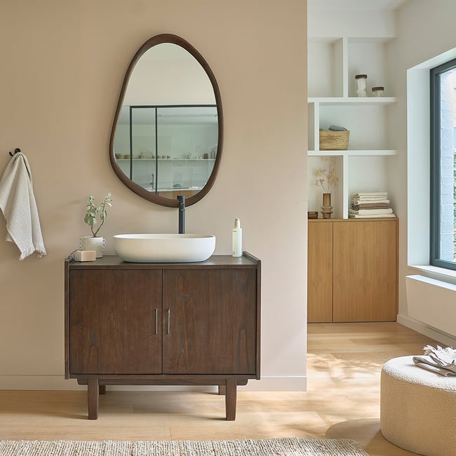 Meuble de salle de bain en mindi massif 90 cm  VINTAGE Couleur marron <span itemprop=