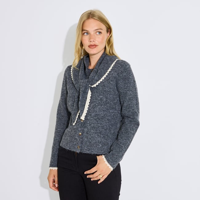 Gilet col rond . gris <span itemprop=
