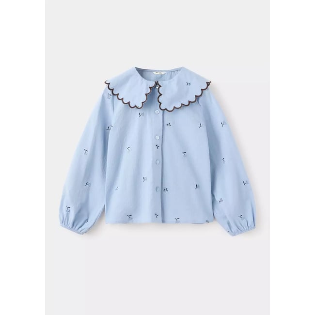 Blouse brodée en coton bleu ciel <span itemprop=
