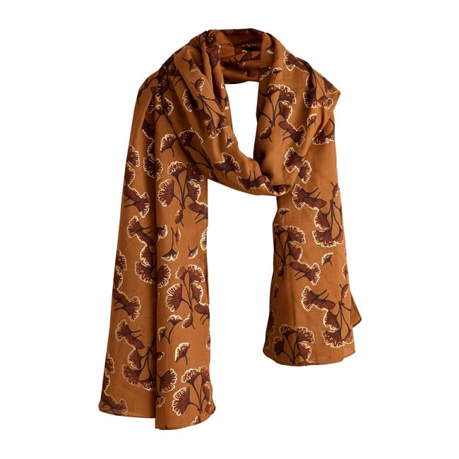 Écharpe légère ocre à fleurs <span itemprop=