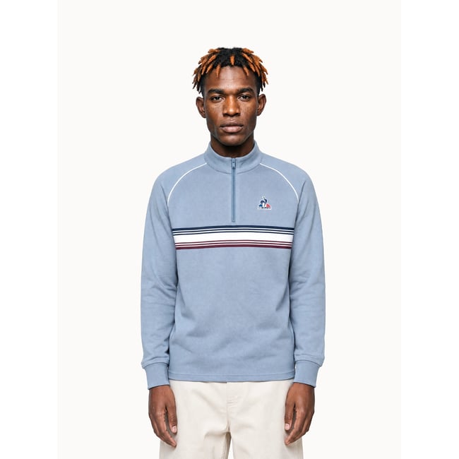 Sweat demi-zippé en double face avec bande rayée Tricolores blue <span itemprop=