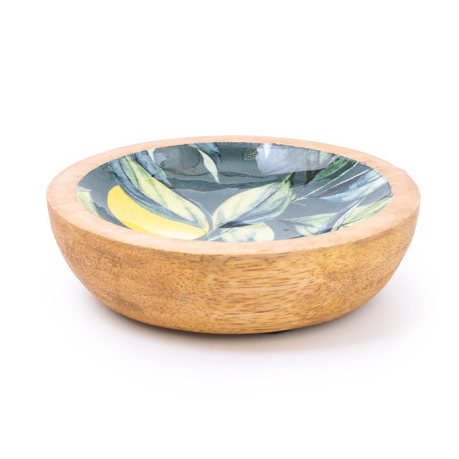 Small Lemons Green Round Dish in Mango Wood, multi-coloured, SO'HOME