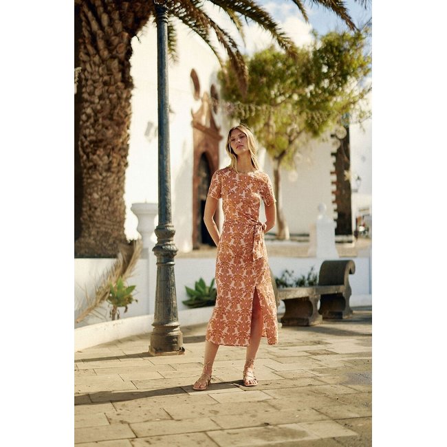 Bedrucktes Midikleid ROLLENE mit kurzen Ärmeln motiv blumen <span itemprop=