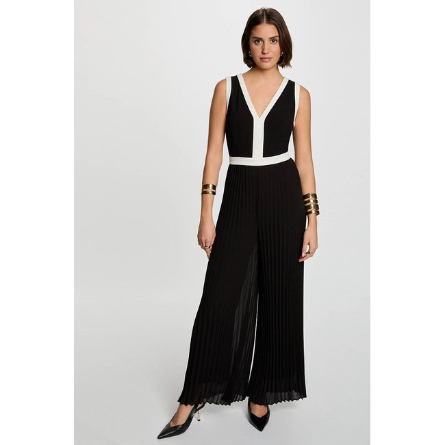 Combinaison pantalon plissé, fluide noir/blanc <span itemprop=