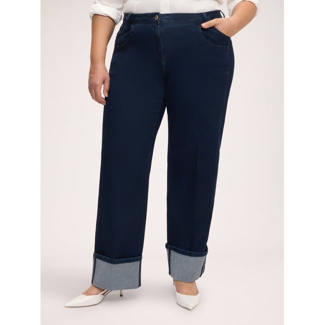 Jean Wide Leg avec maxi revers bleu <span itemprop=