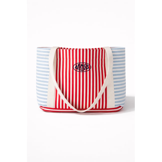 Sac de plage rayé en coton milk/placid blue/carminio <span itemprop=