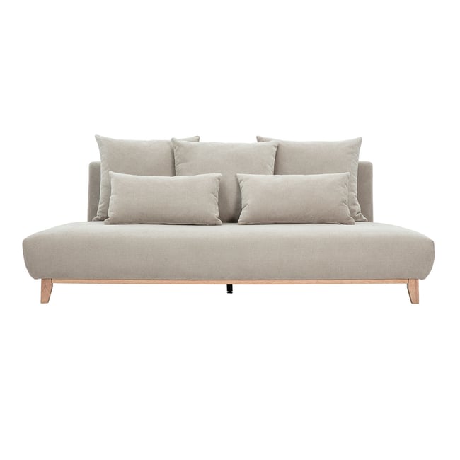Canapé 3 places en tissu chenille beige et bois clair L201 cm BASTILLE Couleur beige <span itemprop=