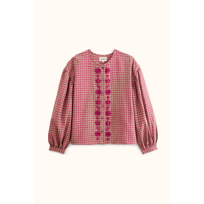 Blouse brodée à carreaux, BINU groseille <span itemprop=