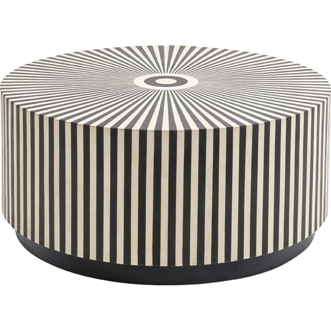 Table basse ronde en manguier, ELECTRA Couleur noir et blanc <span itemprop=
