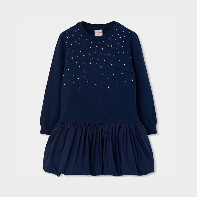 Robe fille en maille avec sequins bleu <span itemprop=
