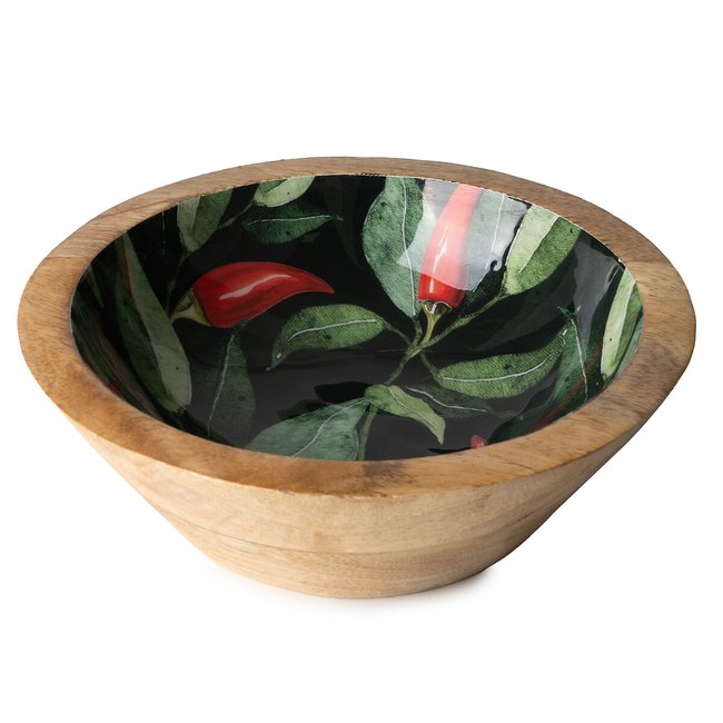 Medium 'Chillies' Mango Wood Serving Bowl, red, SO'HOME
