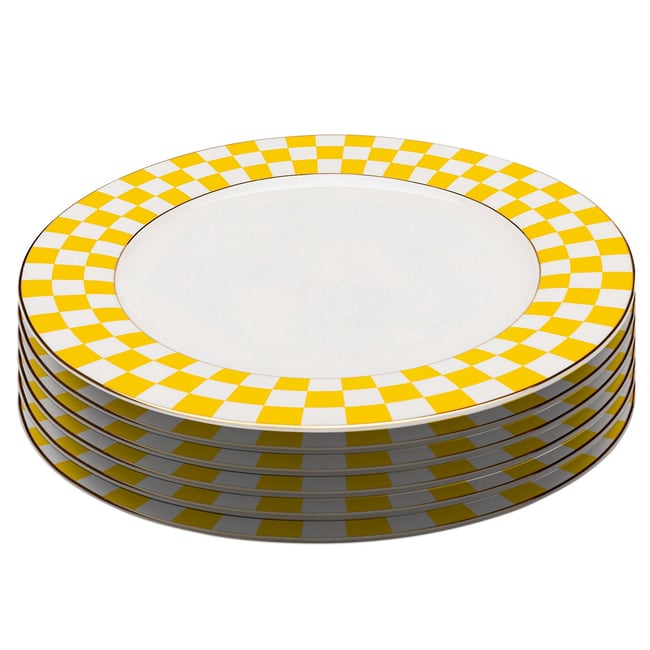 Lot de 6 assiettes bord damier, HARLEQUIN Couleur jaune <span itemprop=