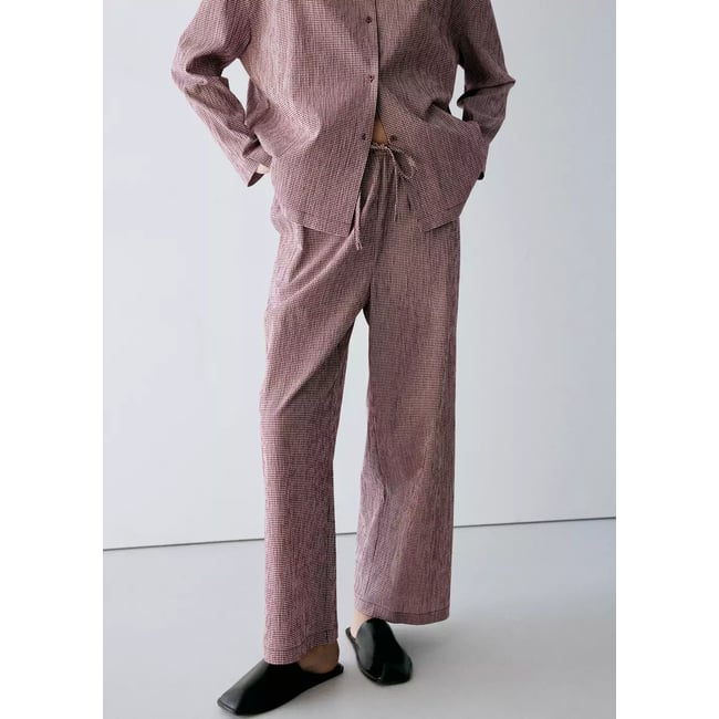 Pyjama deux pièces coton carreaux vichy bordeaux <span itemprop=