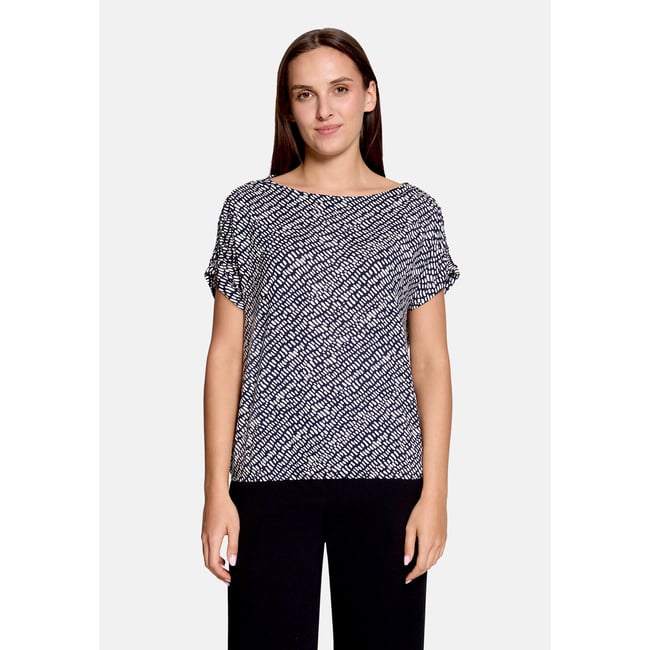 Haut imprimé à élastique dark blue/beige <span itemprop=
