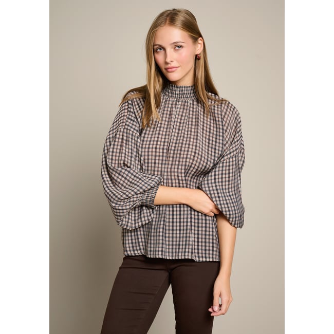 Blouse à carreaux col smocké - LOLALIZA