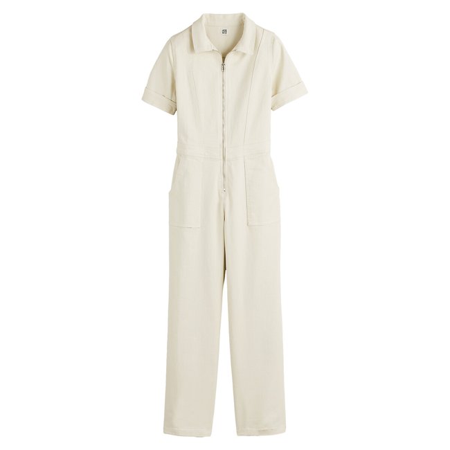 Tuta intera svasata con cerniera, in denim beige LA REDOUTE COLLECTIONS