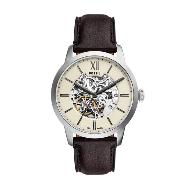 Montre Analogique  TOWNSMAN argenté ivoire marron foncé <span itemprop=