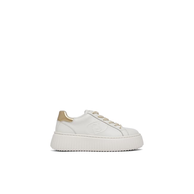 Sneakers en cuir avec maxi logo blanc et or <span itemprop=