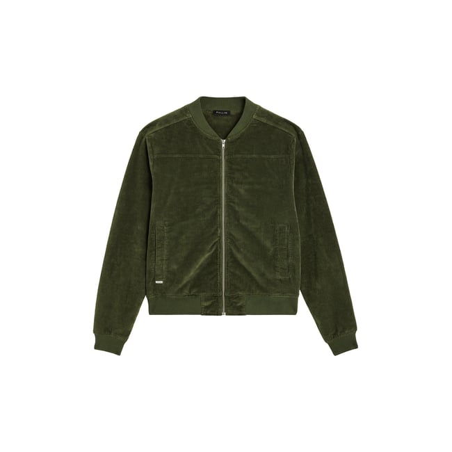 VESTE VELOURS LEAF vert kaki <span itemprop=
