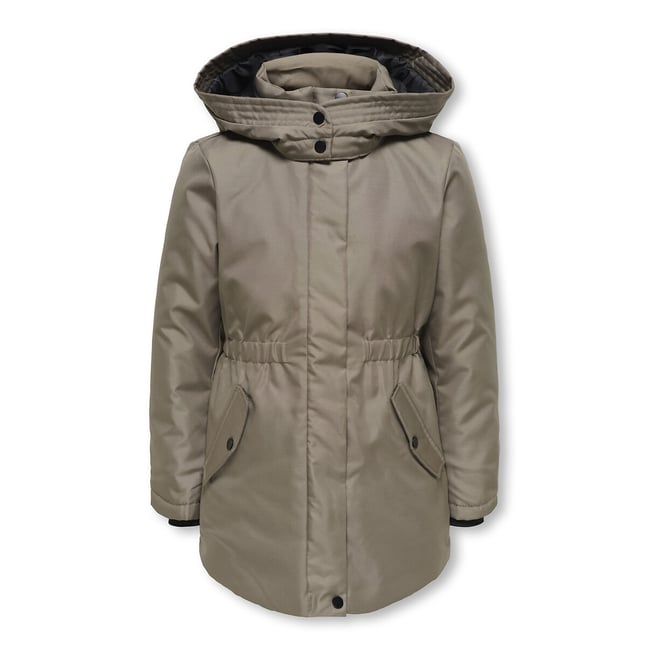 Parka comprida com capuz bege <span itemprop=