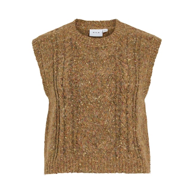 Pull sans manches col rond camel <span itemprop=