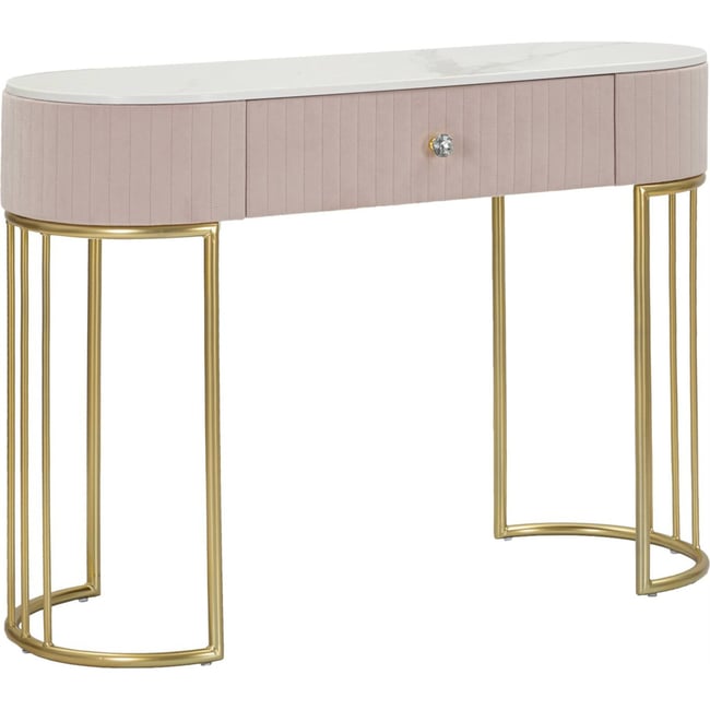 Console tiroir plateau effet marbre piètement Couleur rose, doré et blanc <span itemprop=