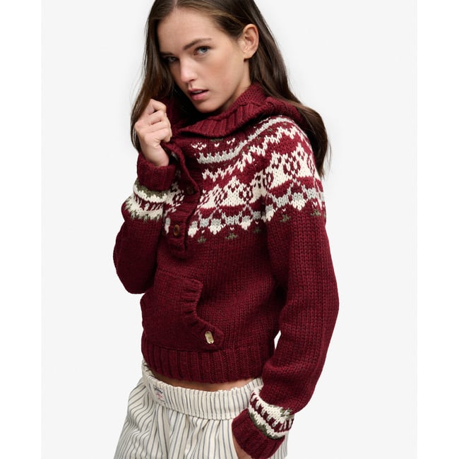 Sweat à capuche Fairisle ½ Bouton Coupe Décontractée - SUPERDRY