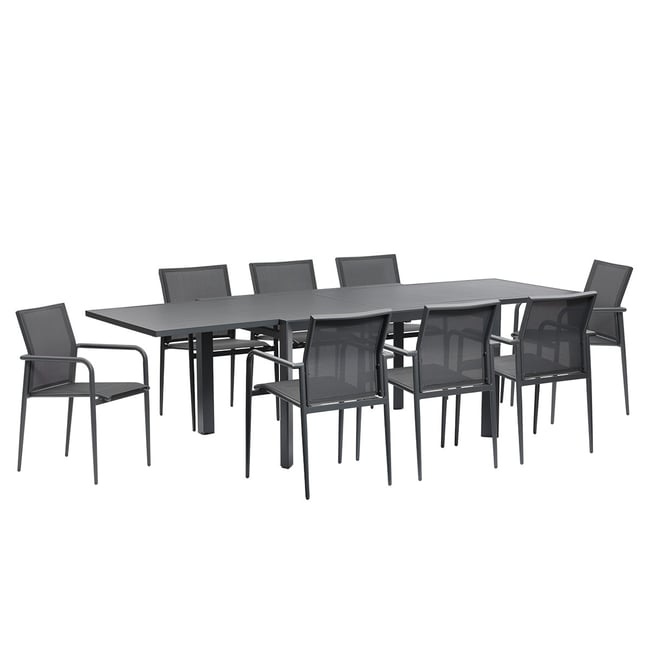 Salon de jardin aluminium et textilène gris 6/10 pers.  BASALT gris <span itemprop=