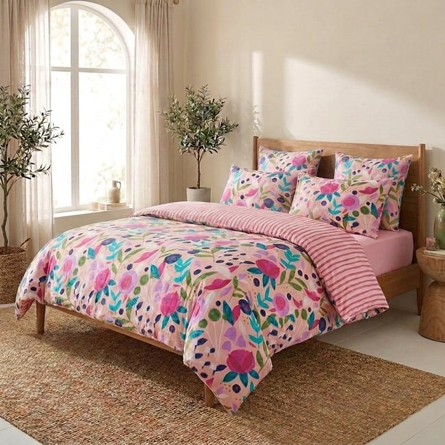 Parure de lit en Percale de Coton Floral Collage Rose - KATE MERRITT rose <span itemprop=