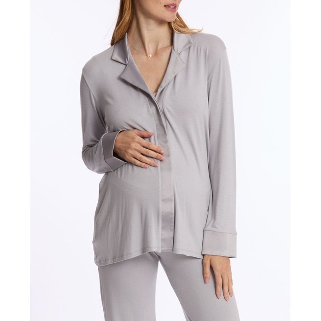 Veste de pyjama de grossesse et d'allaitement Satine gris <span itemprop=