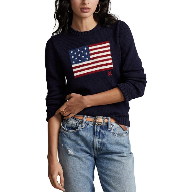 Trui met ronde hals amerikaanse vlag marine Polo Ralph Lauren La Redoute